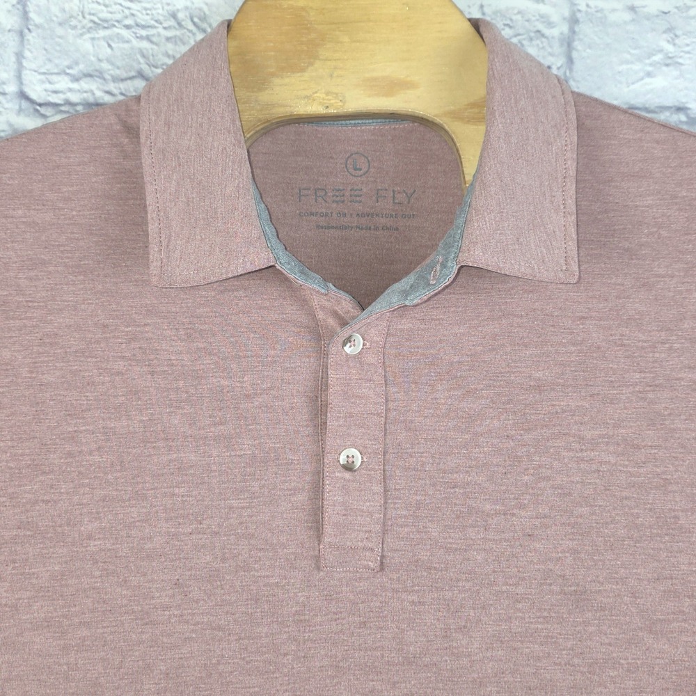 Free Fly Men Bamboo Flex Pink Golf Polo Performance Short Sleeve Button Sz Large